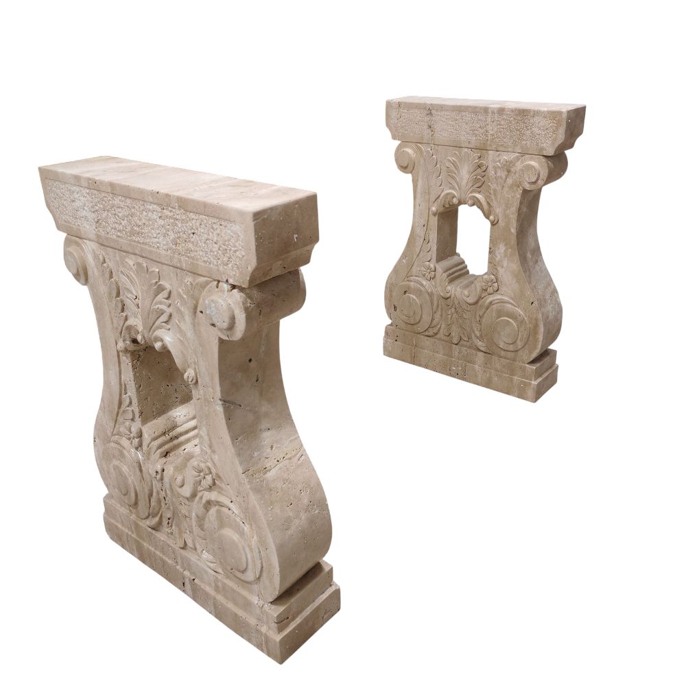COPPIA DI BASI PER TAVOLO IN TRAVERTINO SCOLPITO CM. 75X50 COPPIA DI BASI PER TAVOLO IN TRAVERTINO SCOLPITO CM. 75X50